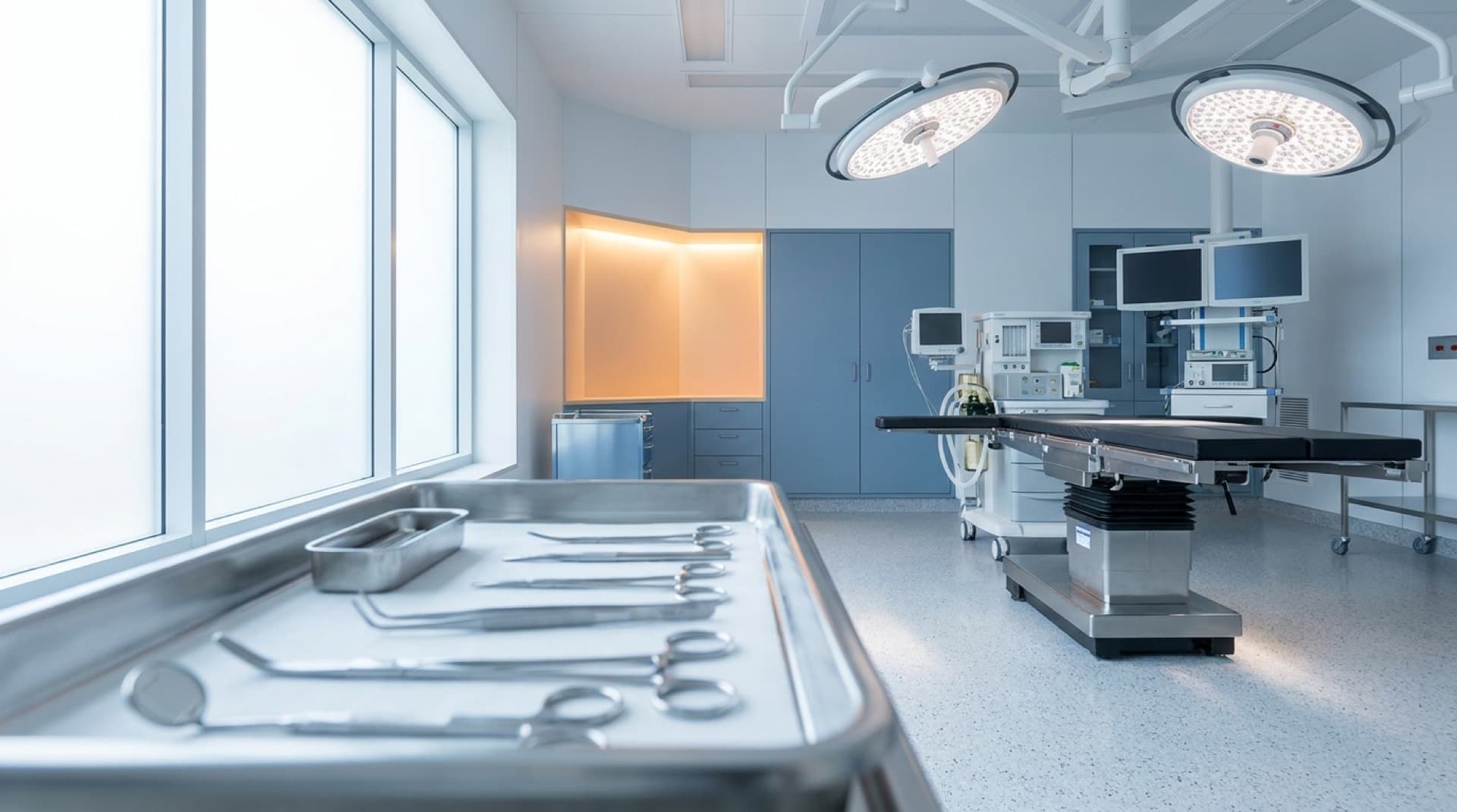Clean modern operating theatre with surgical equipment